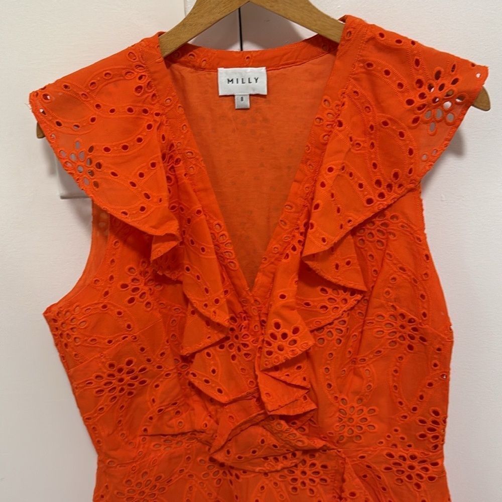 Milly Novi Eyelet Wrap Dress Tangerine. Size 8. - Picture 4 of 9